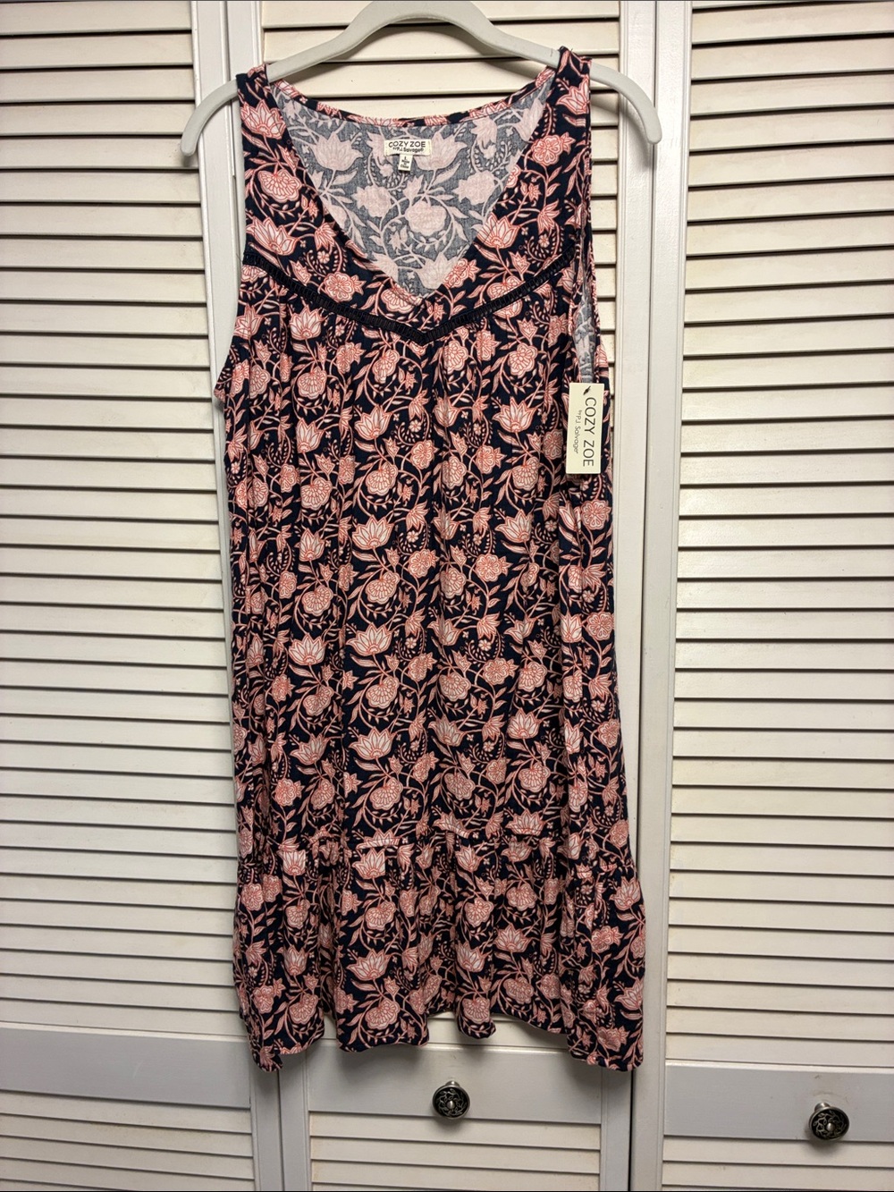 P.J. Salvage Cozy Zoe Navy Dress with Coral Floral Print